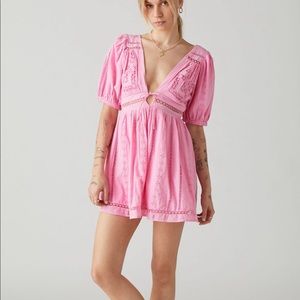 Urban Outfitters Pink Marla Eyelet Puff Sleeve Mini Dress